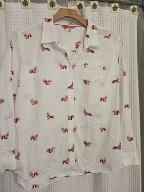 Joules White Button-Down Shirt with Squirrel Print